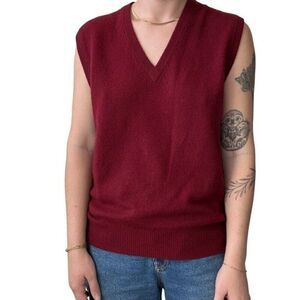 Vintage Lord & Taylor Red 100% Cashmere V Neck Sweater Vest 2 Ply Sz M